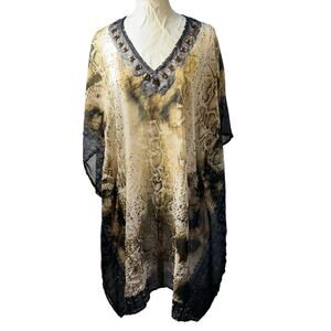 VTG Venus Swim Coverup Kaftan Dress Snake Print Jeweled Sheer Flowy One Size Y2K